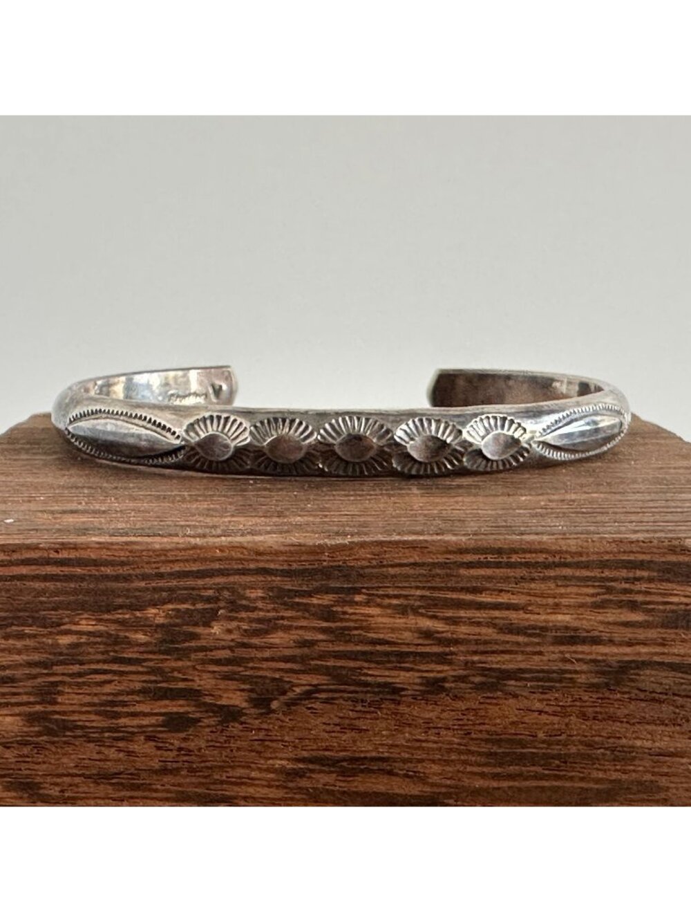 Vintage Navajo Sterling Silver Hand Stamped Cuff Bracelet Signed V Size 6